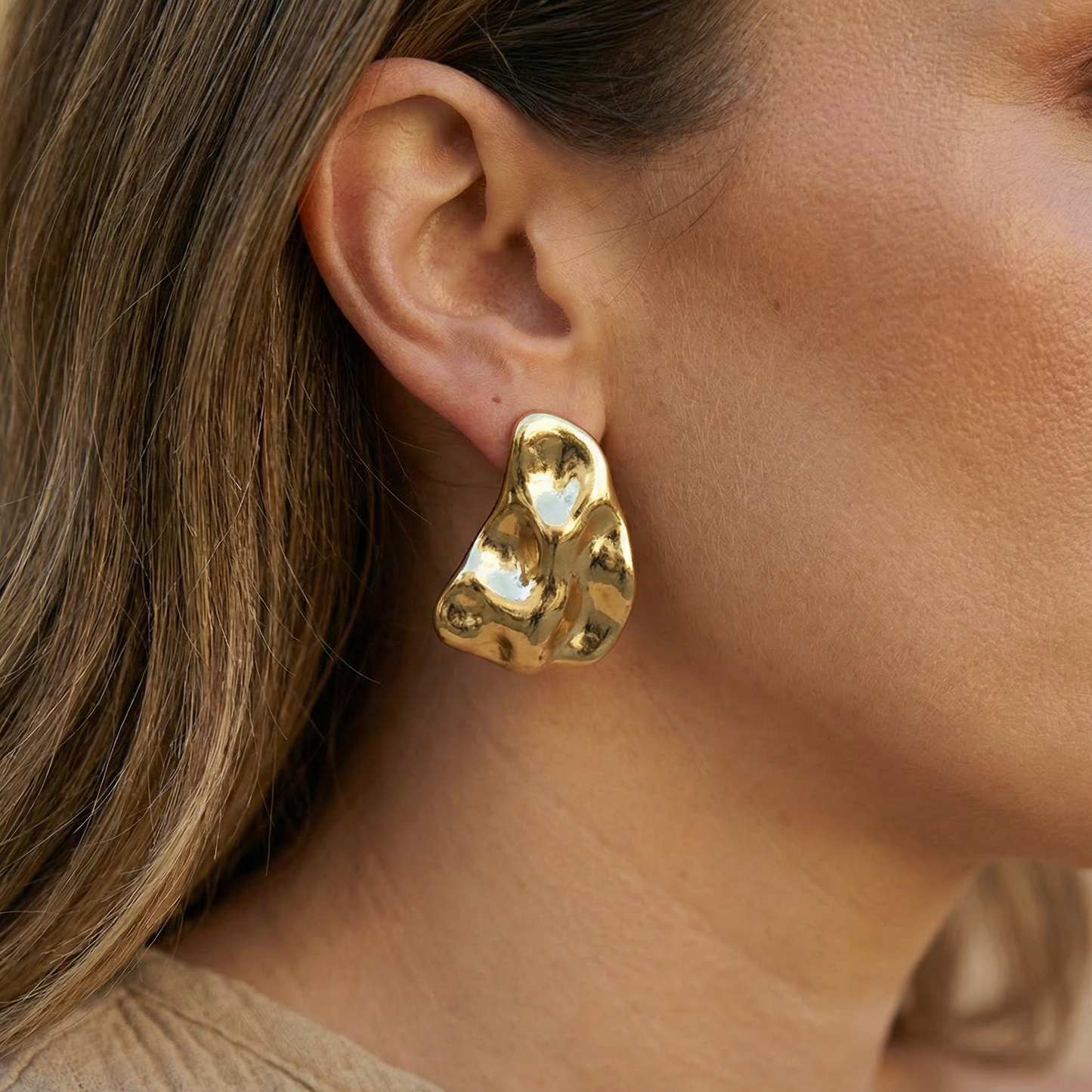 14K Gold Plated Hammered Statement Earrings| Lightweight Drop Statement Earrings for Women