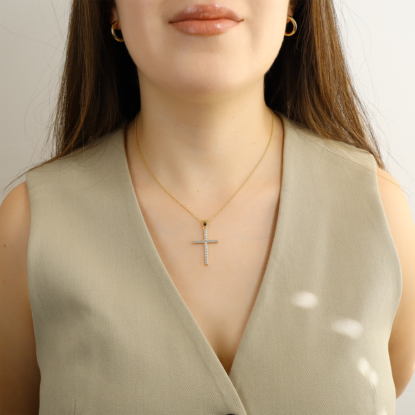 14k Gold Plated Cross Necklace with Sparkling Zirconia| Faith Jewelry| Cross Pendant Women Necklace