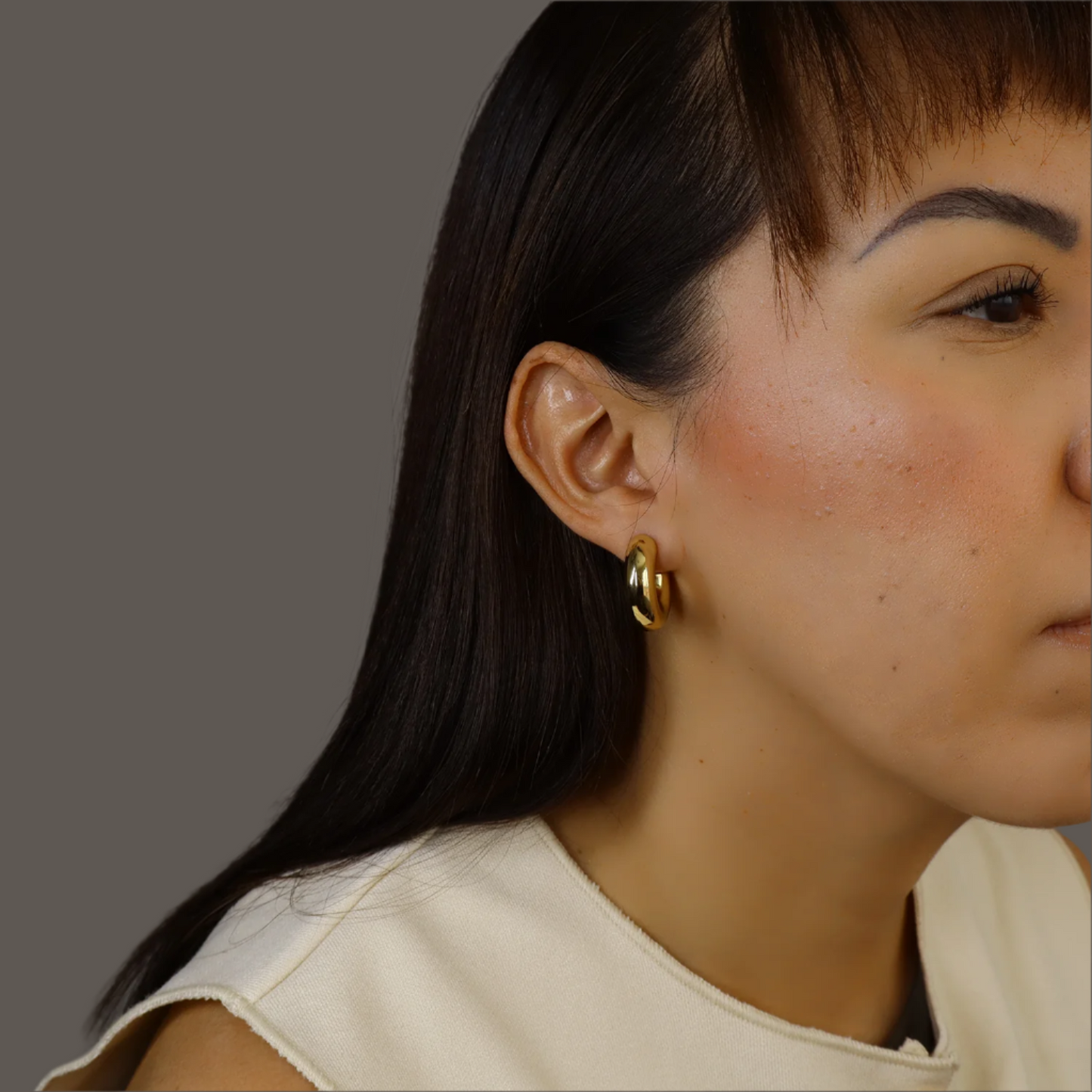 14K Gold Plated Chunky Half Hoops| Modern Lightweight Gold Earrings