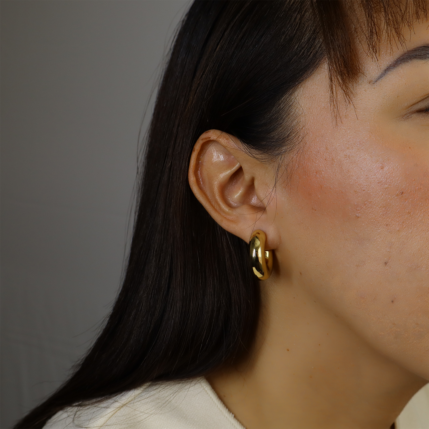 14K Gold Plated Chunky Half Hoops| Modern Lightweight Gold Earrings