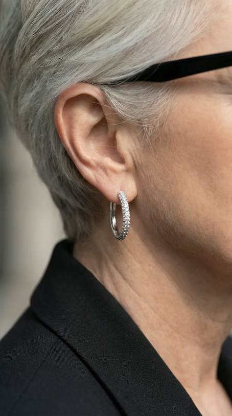 White Gold Cubic Zirconia Hoop Earrings