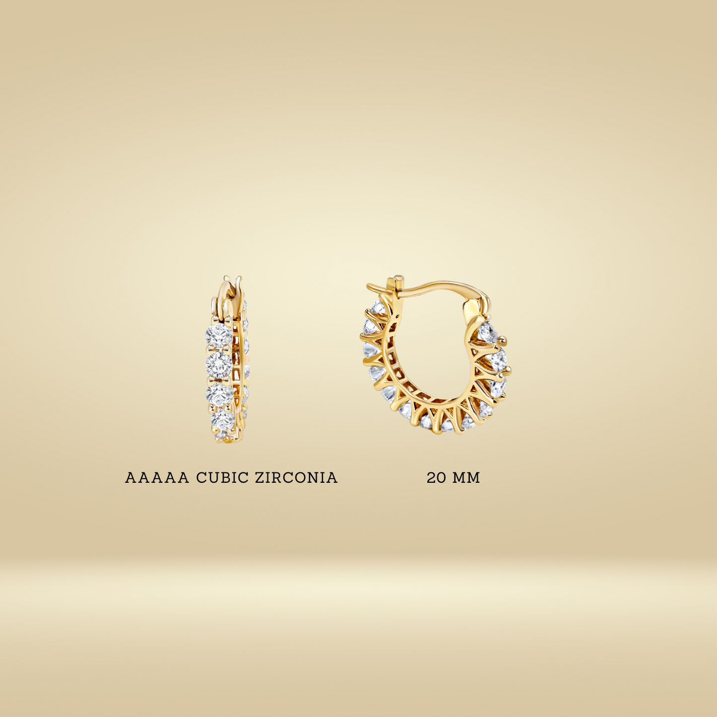 14K Gold Plated Hoop Earrings with Sparkling Cubic Zirconia| 20mm Elegant Women's Hoops