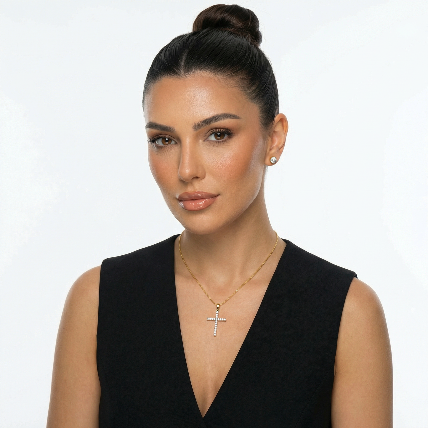 14K Gold Plated Zirconia Cross Necklace